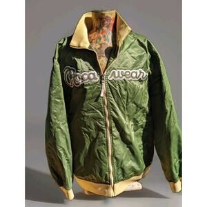 Vtg Rocawear Jacket Mens 2X Green Satin Bomber Streetwear Military Airplane Y2K